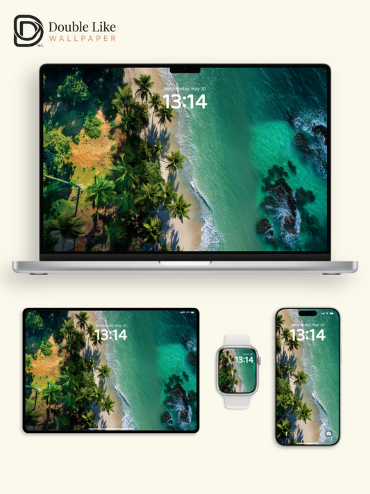 Aerial Tropical Beach Palm Trees Ocean Landscape Wallpaper Pack [#JJ1345]