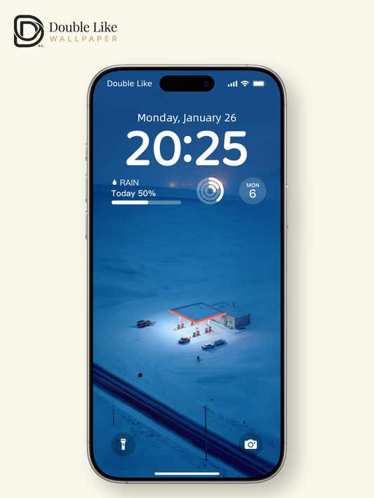 Arctic Snowfield Solitary Gas Station Aerial Night Wallpaper Pack [#JJ1397]