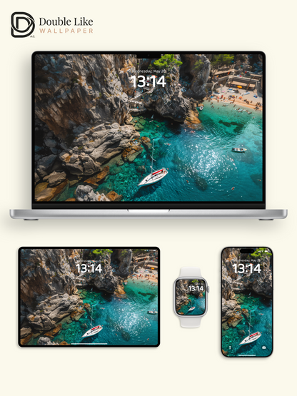 Mediterranean Hidden Cliff Cove & Sailboat Nature Aesthetic Wallpaper Pack [#JJ1380]