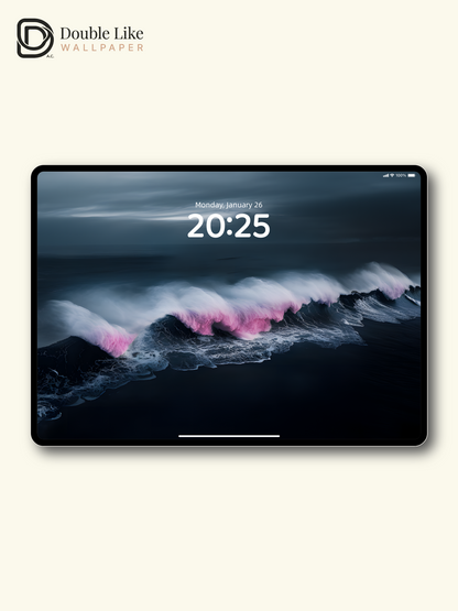 Atmospheric Pink Foam Dark Ocean Wave Wallpaper Pack, Compatible with iPhone & Android Lock Screen, Tablet, PC & Smart Watch HD Wallpapers [#ZMY016]