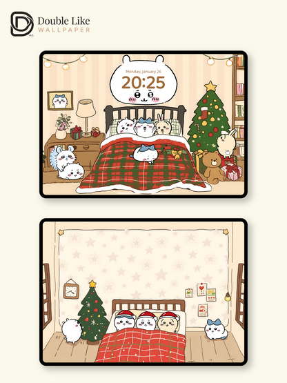 Cozy Christmas Night – Cute Animal Holiday Wallpaper Set  [#CKW318]
