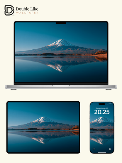 Mount Fuji Snow Peak Lake Reflection Landscape Wallpaper Pack [#ZJYX2528]