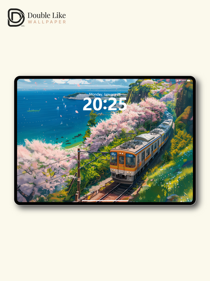 Spring Cherry Blossom Seaside Train Anime Aesthetic Wallpaper Pack [#WGF042]