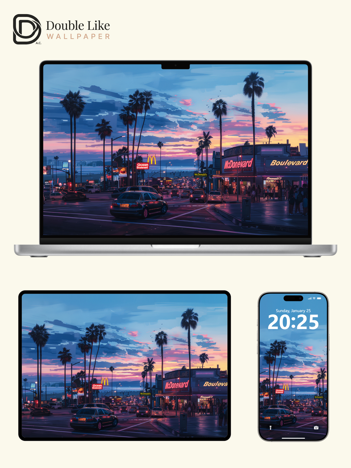 Retro Sunset Ocean Boulevard Palm Trees Anime Aesthetic Wallpaper Pack [#WGF090]