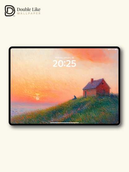 Impressionist Sunset Hill Cabin Aesthetic Oil Painting Wallpaper Pack [#ZMY510]