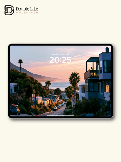 Coastal Town Sunset Golden Hour Palm Tree Aesthetic Landscape Wallpaper Pack [#JJ1357]