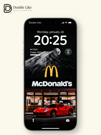 Red Sports Car McDonald's Mount Fuji Night Digital Art Wallpaper Pack [#ZJY2550]