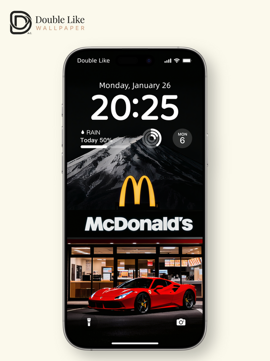 Red Sports Car McDonald's Mount Fuji Night Digital Art Wallpaper Pack [#ZJY2550]