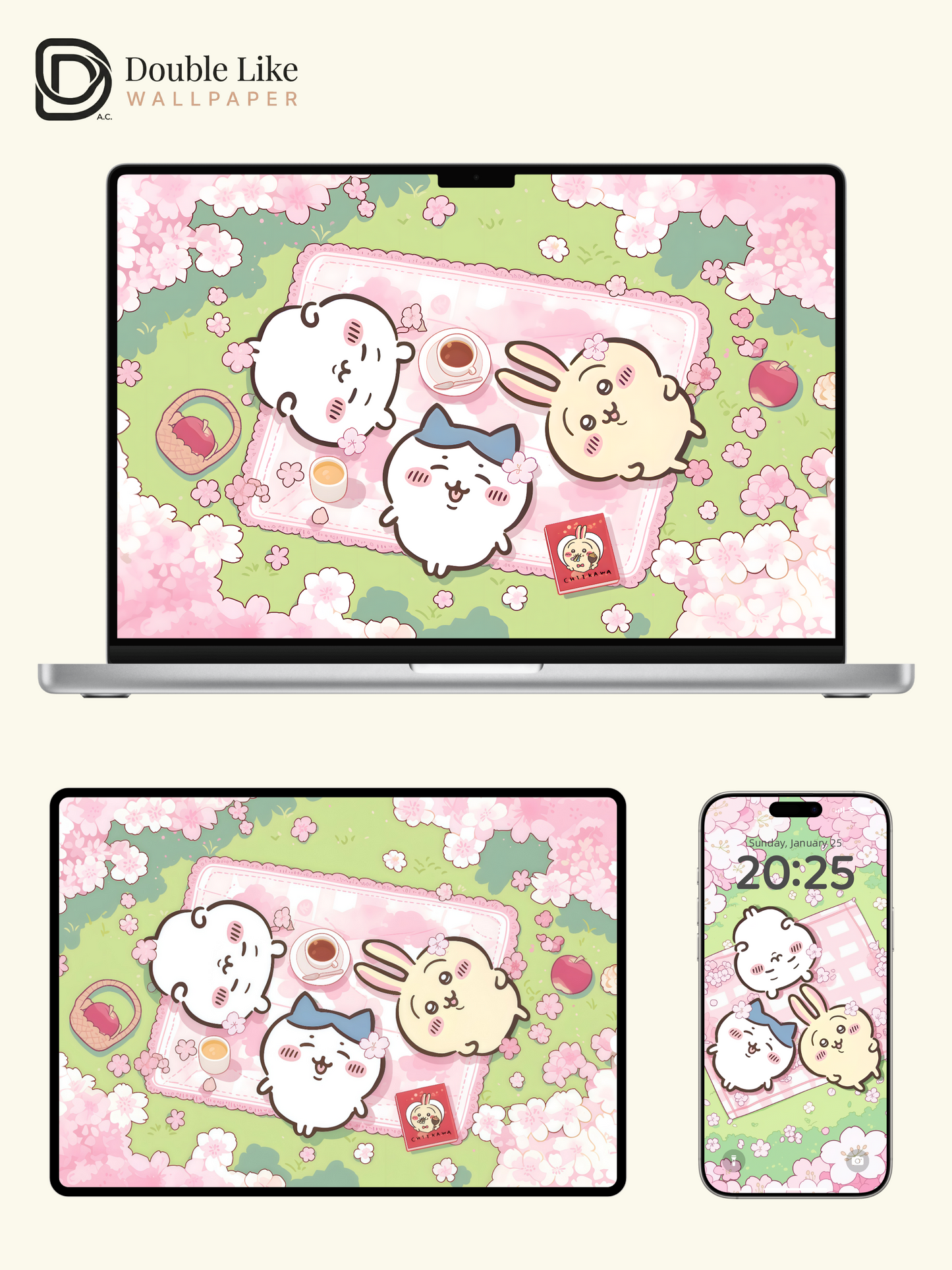 Cherry Blossom Picnic – Kawaii Spring Healing Wallpaper Set [#CKW380]