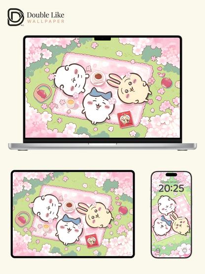 Cherry Blossom Picnic – Kawaii Spring Healing Wallpaper Set [#CKW380]