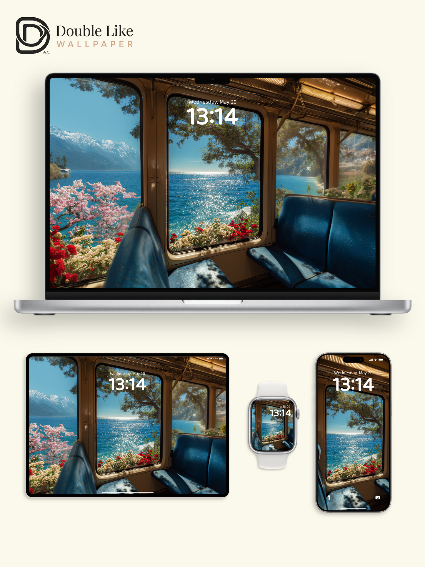 Scenic Train Window Ocean Mountain Nature Landscape Wallpaper Pack [#JJ1322]