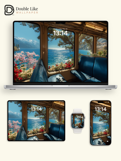 Scenic Train Window Ocean Mountain Nature Landscape Wallpaper Pack [#JJ1322]