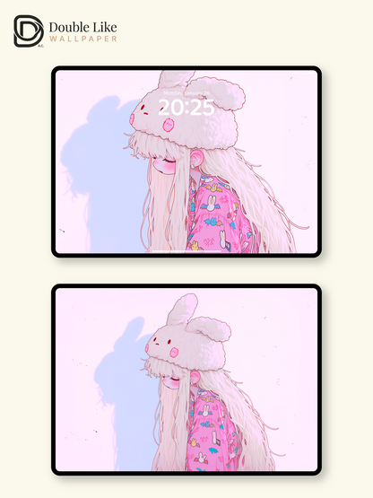Kawaii Sleepy Anime Girl Fluffy Plush Bunny Hat Wallpaper [#HW1473]