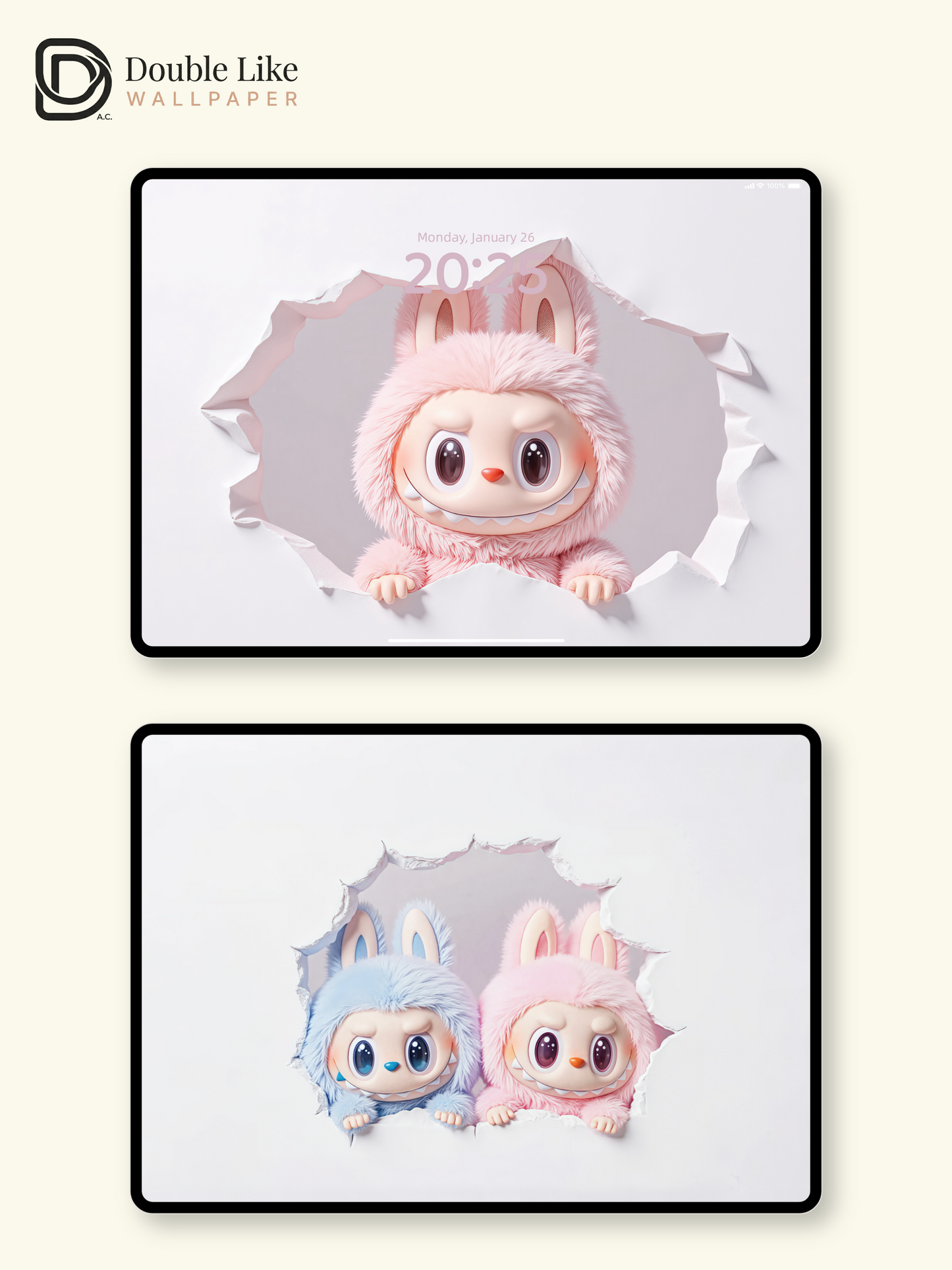 Pink & Blue Twin Dream · Cute Bunny Breaking Wall Wallpaper Set [#JJ94]