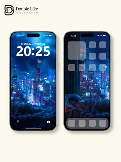 Rainy Cyberpunk City View Bedroom Anime Cozy Aesthetic Wallpaper Pack [#WGF098]