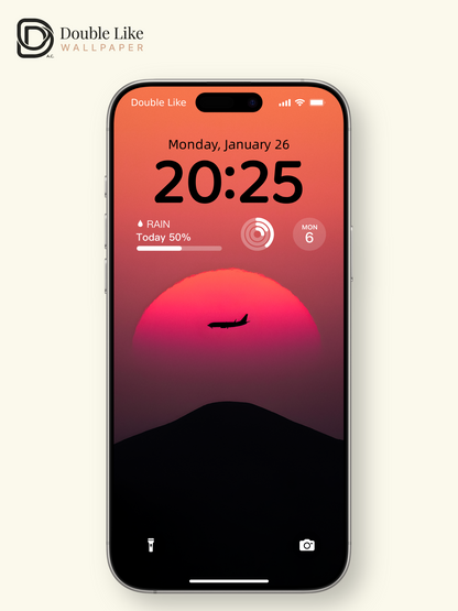Sunset Airplane Mountain Minimal Vibe Full Wallpaper Set [#ZMY468]