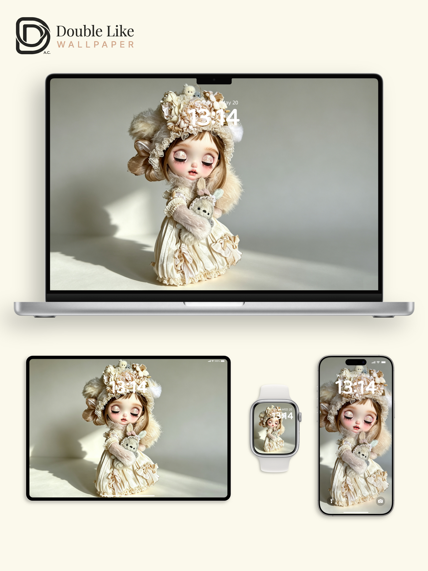 Vintage Lace Blythe Doll Dreamy Neutral Aesthetic Wallpaper [#HWWs002]