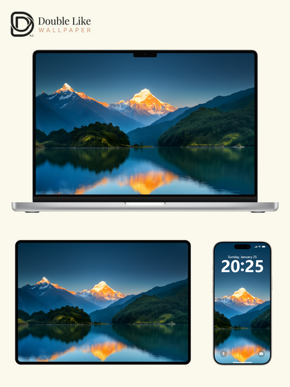 Majestic Golden Snow Mountain Lake Reflection Inspirational Wallpaper Pack [#WGF086]