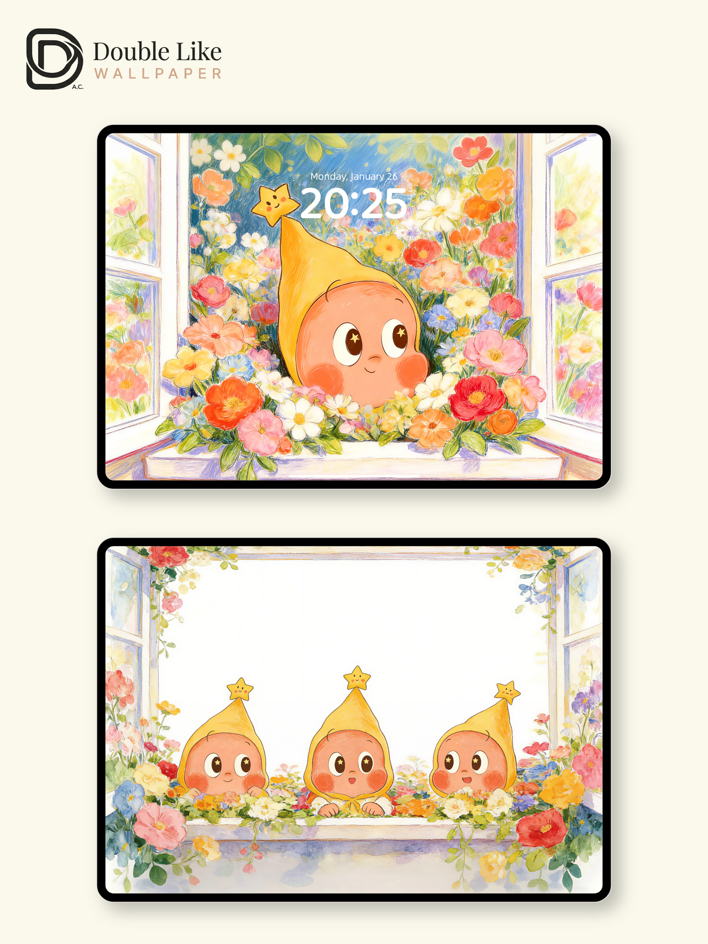 Product Name: Window Floral Healing Cute Character Full Wallpaper Pack [#JJ362]