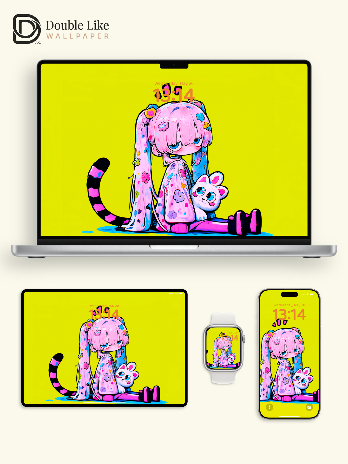 Neon Pop Art Anime Girl Cute Wallpaper Pack [#GG1365]
