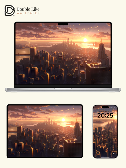 Golden Sunset City Skyline Anime Illustration Wallpaper Pack [#LFHL1005]
