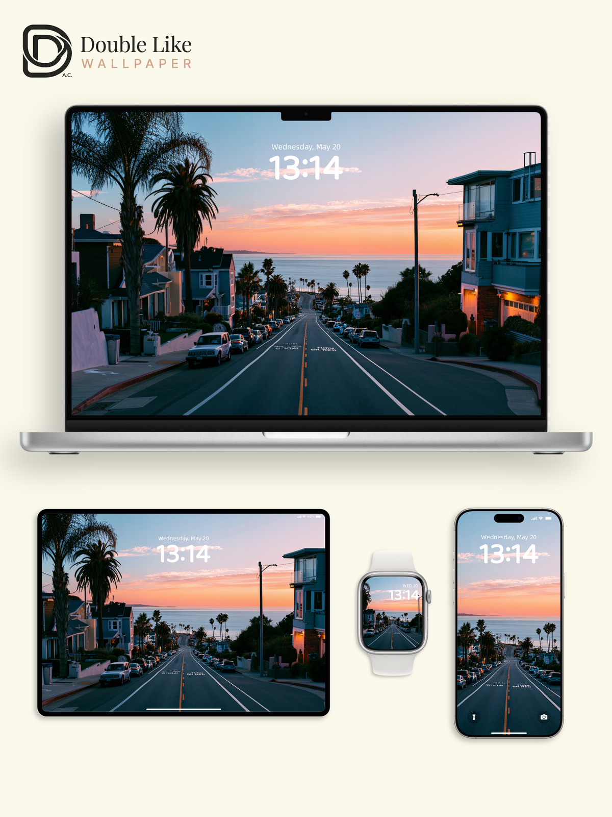 California Coastal Sunset Road & Palm Trees Aesthetic Wallpaper Pack [#JJ1354]