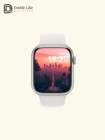 Pink Sunset Los Angeles Cityscape Palm Trees Aesthetic Wallpaper Pack [#ZJY336]