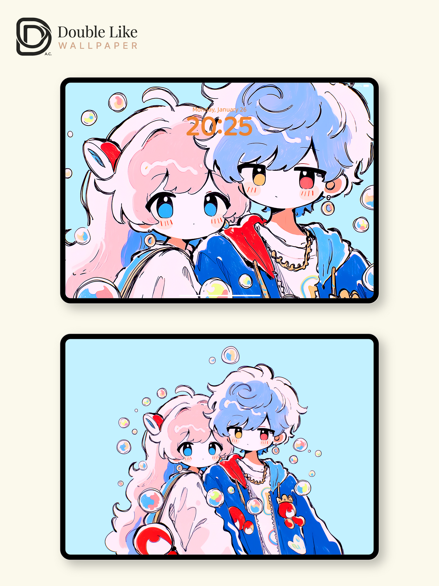Cute Anime Couple Pastel Bubbles Romantic Kawaii Aesthetic Wallpaper Pack [#HW1516]