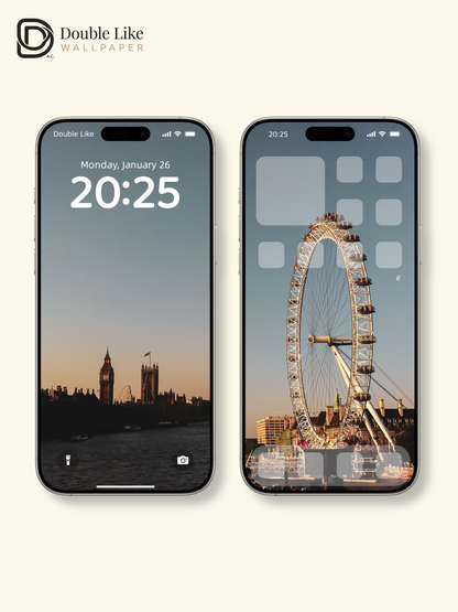 London Eye Sunset Golden Hour Thames River Aesthetic Cityscape Wallpaper Pack [#ZMY543]