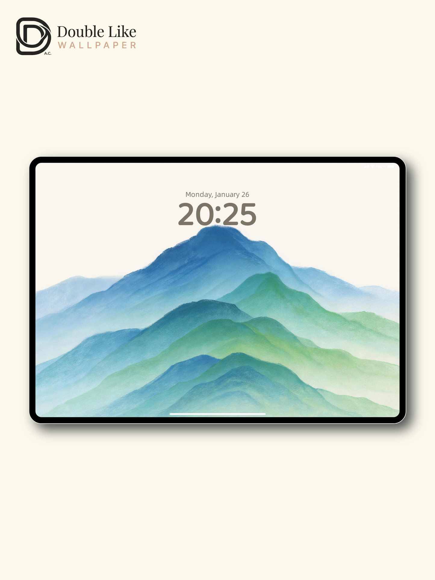 Misty Blue-Green Mountains" Healing Watercolor Wallpaper Set [#LFHL30518]