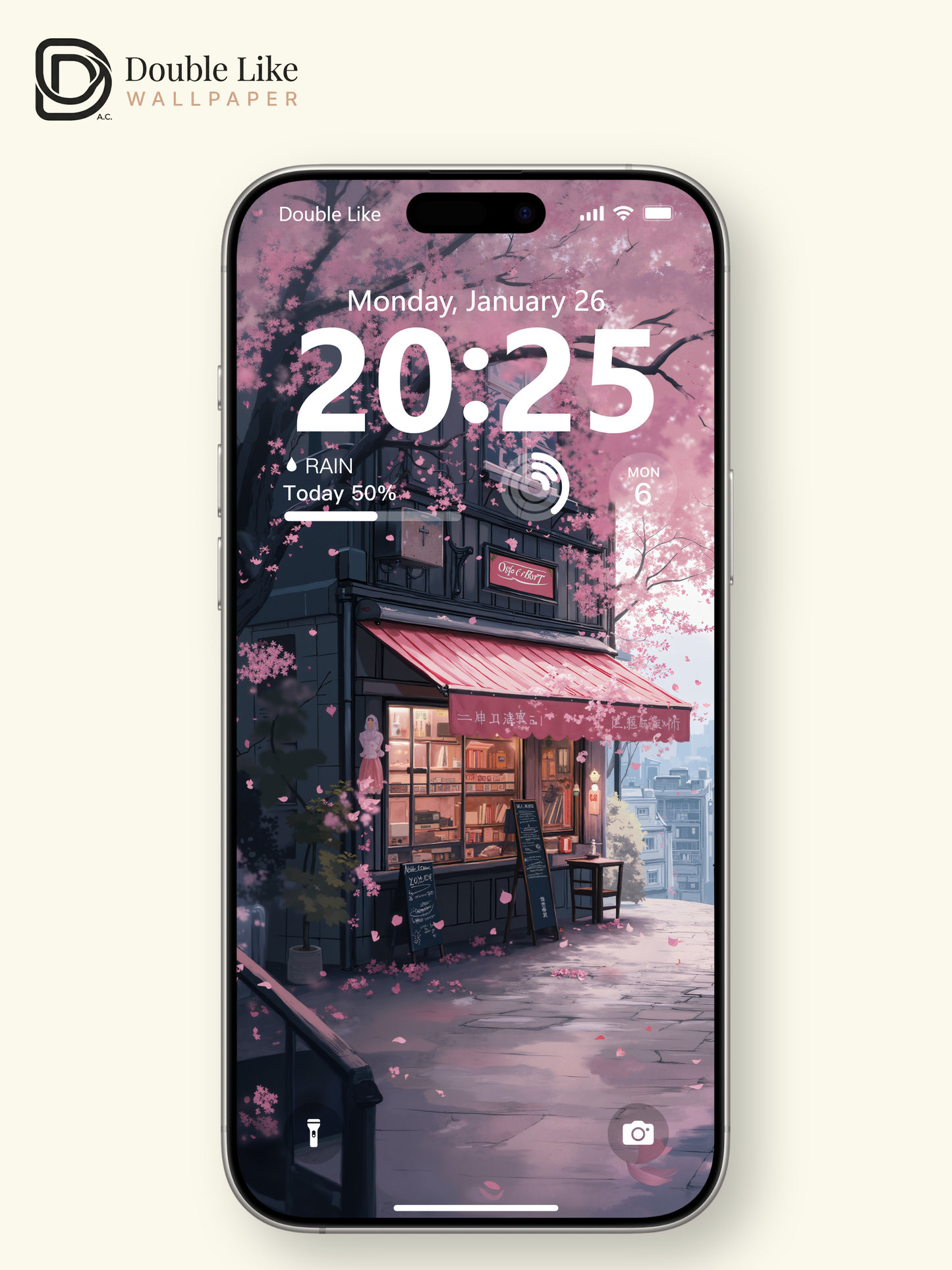 Spring Cherry Blossom Cafe City View Anime Romantic Aesthetic Wallpaper Pack [#WGF023]