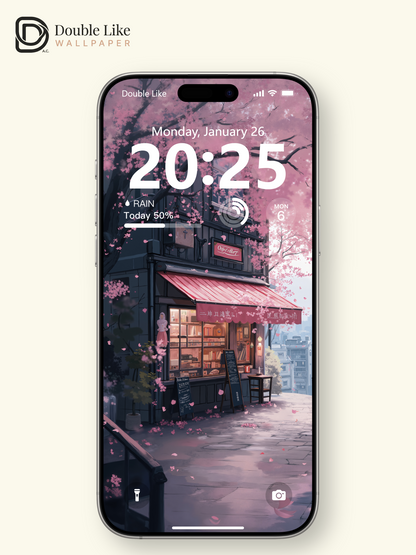 Spring Cherry Blossom Cafe City View Anime Romantic Aesthetic Wallpaper Pack [#WGF023]