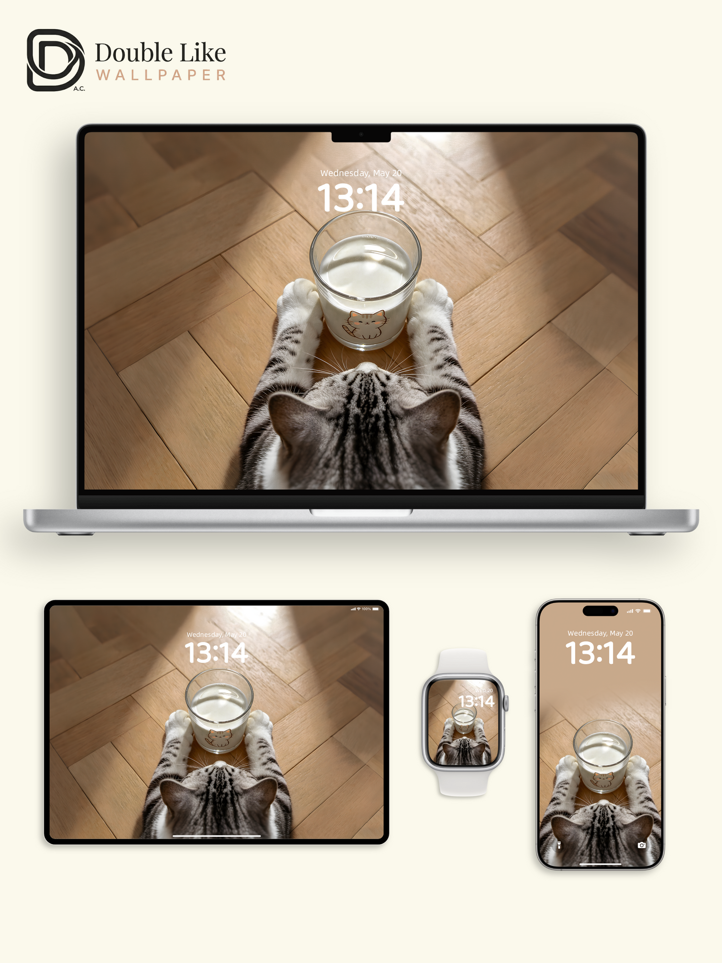 Cute Tabby Cat and Milk Glass Aesthetic Cozy Healing Wallpaper Pack [#ZMY481]