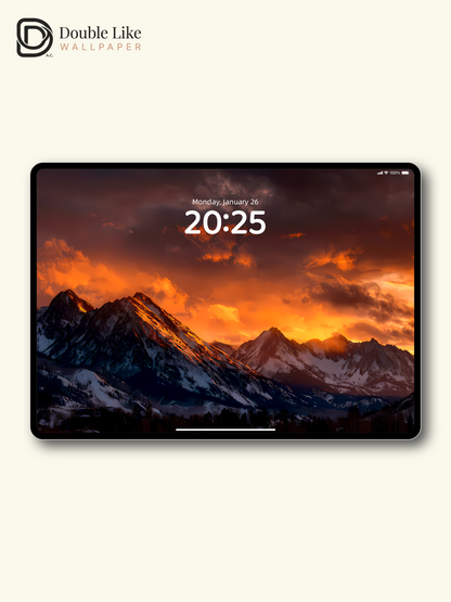 Blazing Sunset Golden Snow Mountain Healing Landscape Illustration Wallpaper Pack [#LFHL1004]