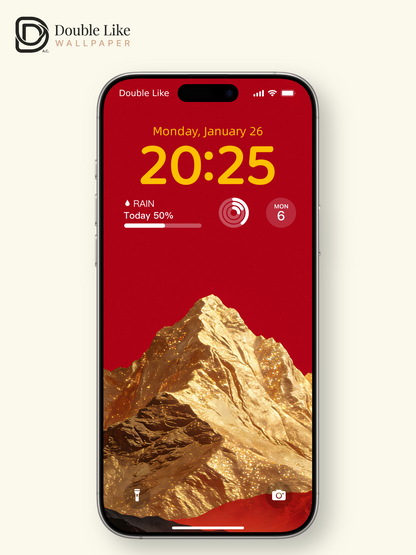 Golden Mountain Peak Sparkling Foil Texture Pure Red Aesthetic Wallpaper Pack [#ZMY349]