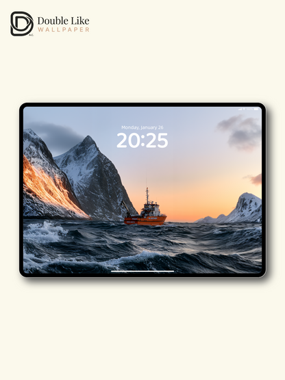 Arctic Fjord Golden Hour Orange Ship Aesthetic Wallpaper Pack [#JJ1407]