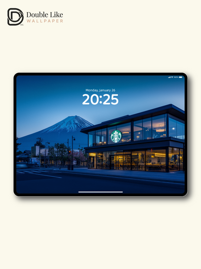 Mount Fuji Twilight Coffee Shop Modern Aesthetic Wallpaper Pack [#JJ20320]