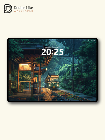 Rainy Forest Train Station Evening Anime Aesthetic Wallpaper Pack [#WGF016]