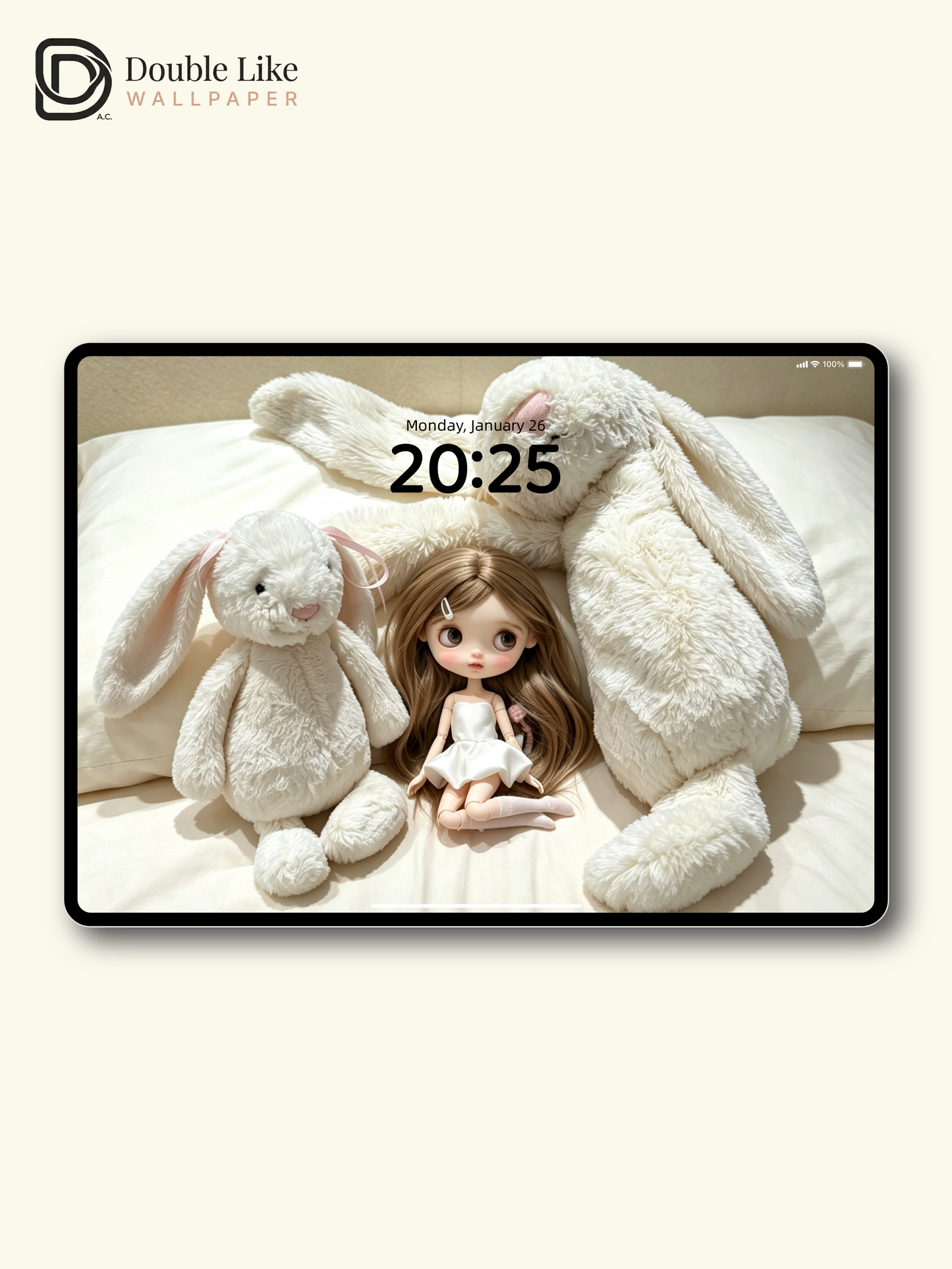 Calm Bedroom Blythe Doll White Dress Fluffy Rabbit Healing Aesthetic Wallpaper [#HWWs015]