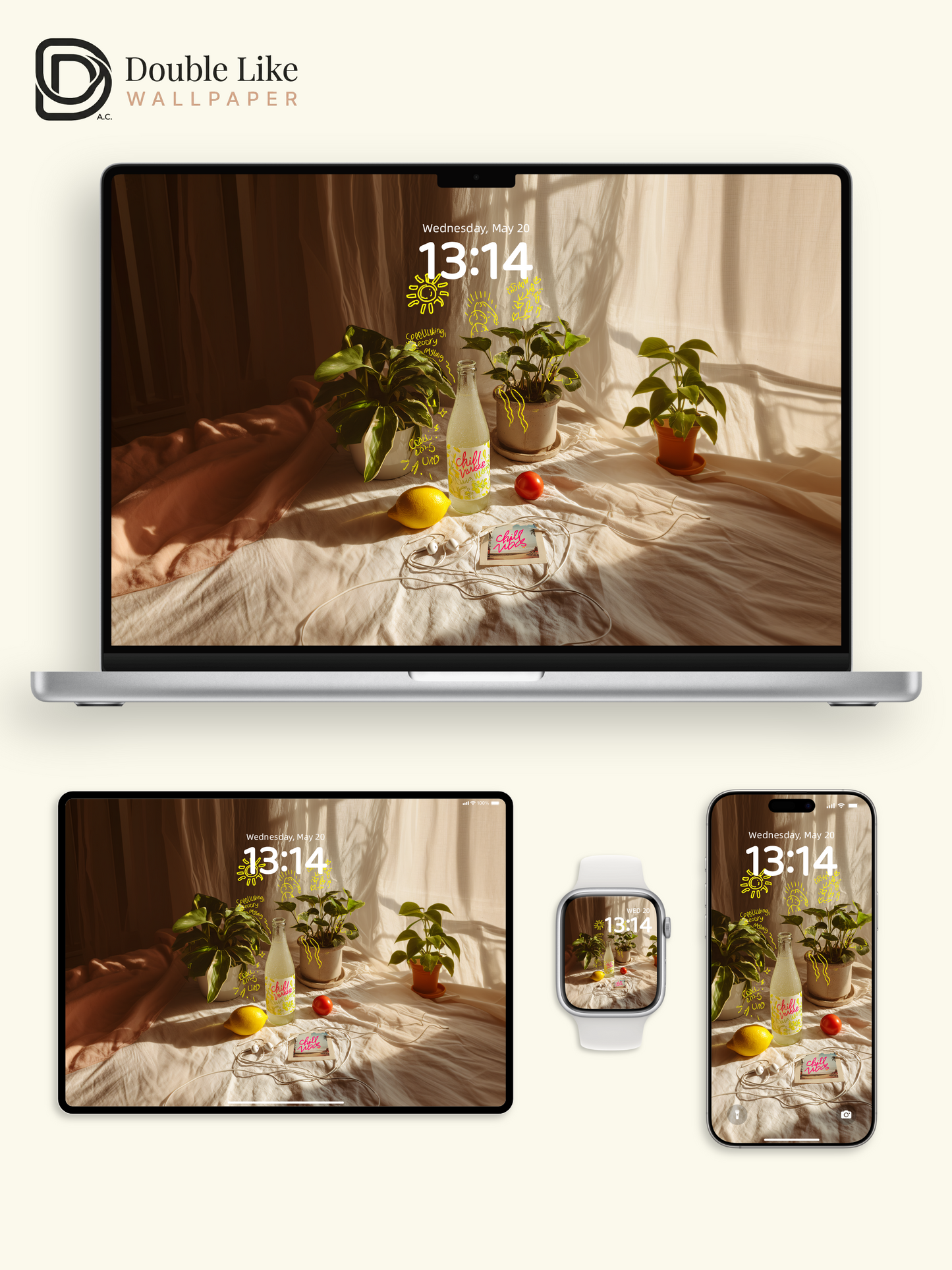 Sunlit Summer Drinks & Green Plants Aesthetic Wallpaper Pack [#JJ1389]