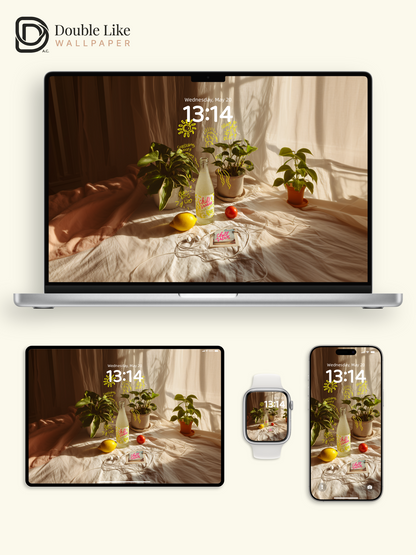 Sunlit Summer Drinks & Green Plants Aesthetic Wallpaper Pack [#JJ1389]