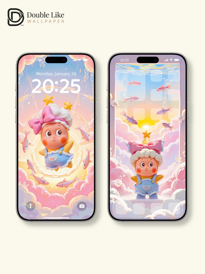 Dreamy Cloud & Floating Fish Bow Cutie Full Set Phone Wallpapers [#JJ195]