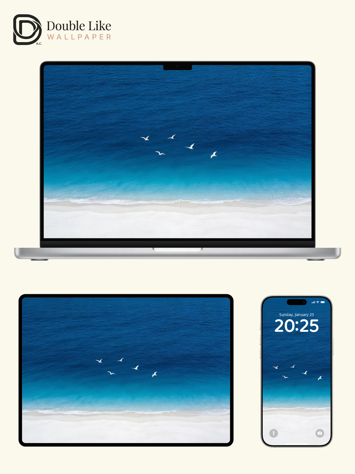 Blue Ocean Seagull Minimal Calming Beach Wallpaper Pack [#LFHL30310]
