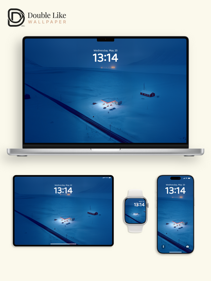 Arctic Snowfield Solitary Gas Station Aerial Night Wallpaper Pack [#JJ1397]