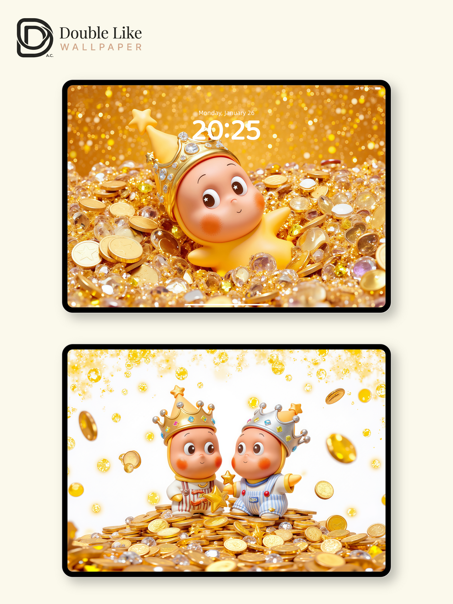 Lucky Wealth Golden Crown Star Cutie Full Set Phone Wallpapers [#JJ192]