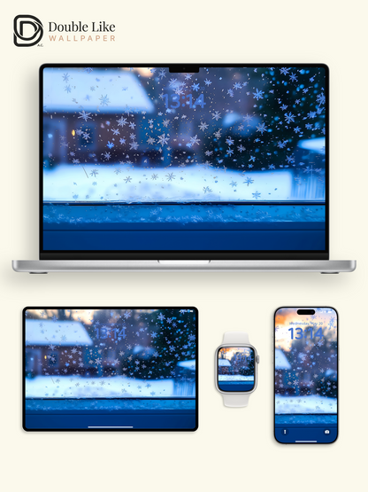 Frosty Snowflakes Window View Peaceful Winter Wallpaper Pack [#ZJYX0337]