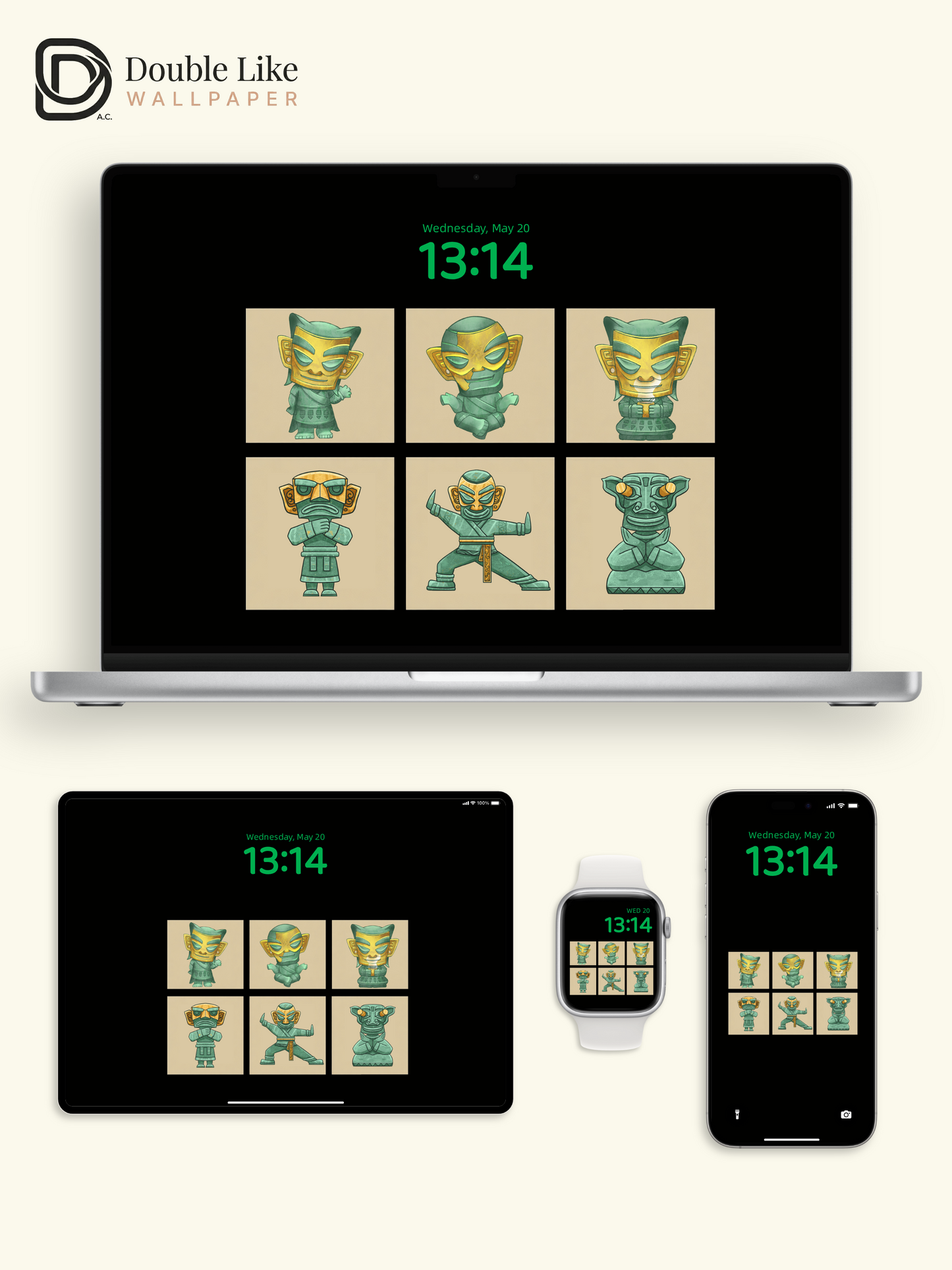 Atmospheric Cute Sanxingdui Cartoon IP Illustration Wallpaper Pack, Compatible with iPhone & Android Lock Screen, Tablet, PC & Smart Watch HD Wallpapers [#ZMY471]
