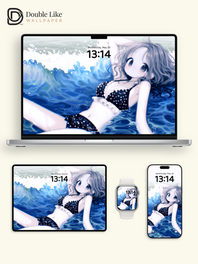 Cute Anime Girl Summer Ocean Beach Kawaii Aesthetic Wallpaper Pack [#HW1470]