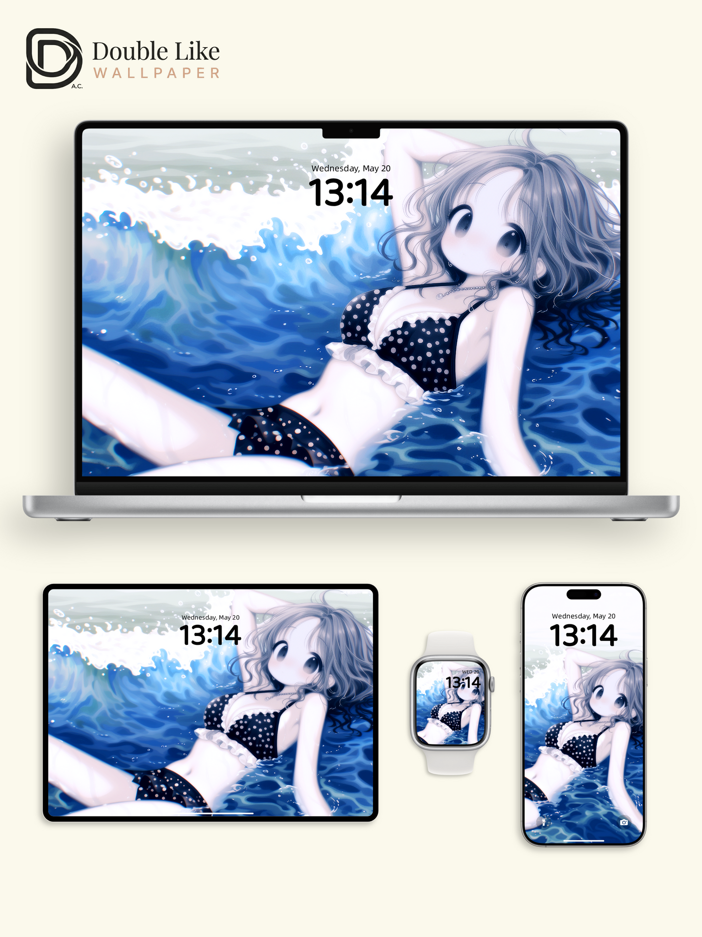 Cute Anime Girl Summer Ocean Beach Kawaii Aesthetic Wallpaper Pack [#HW1470]