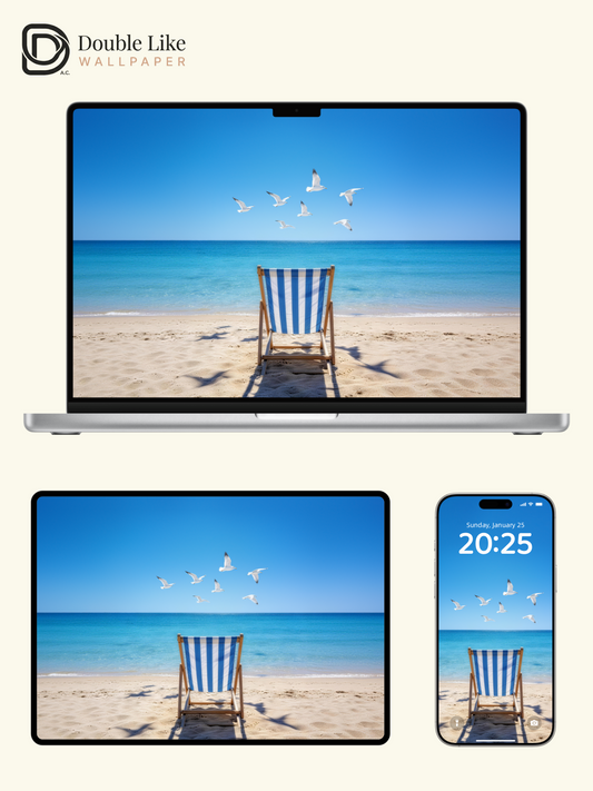 Sunny Ocean Beach Lounge Chair Seagulls Landscape Aesthetic Wallpaper Pack [#LFHL30615]